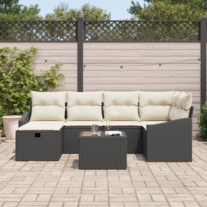 Set Divano da Giardino 7 Pezzi con Cuscini Nero Polyrattan