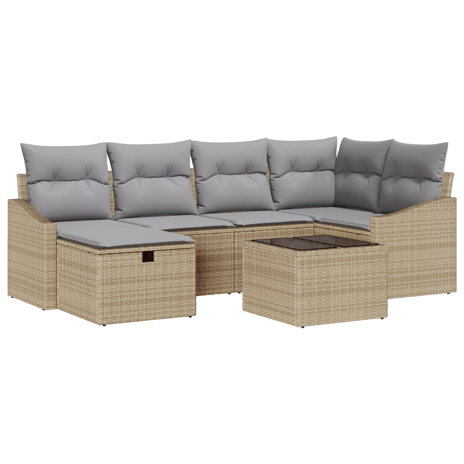 Set Divano da Giardino 7 Pezzi con Cuscini Beige Rattan Poligonale