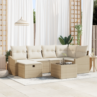 Set di divani da giardino 7 pezzi con cuscini beige polirattan