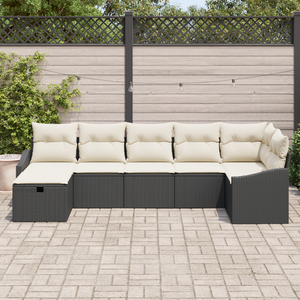 Set Divano da Giardino a 7 Pezzi con Cuscini Rattan Nero