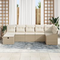 Set di Divani da Giardino 7 Pezzi con Cuscini Beige Polyrattan