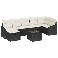 Set Divano da Giardino 8 Pezzi con Cuscini Polyrattan Nero