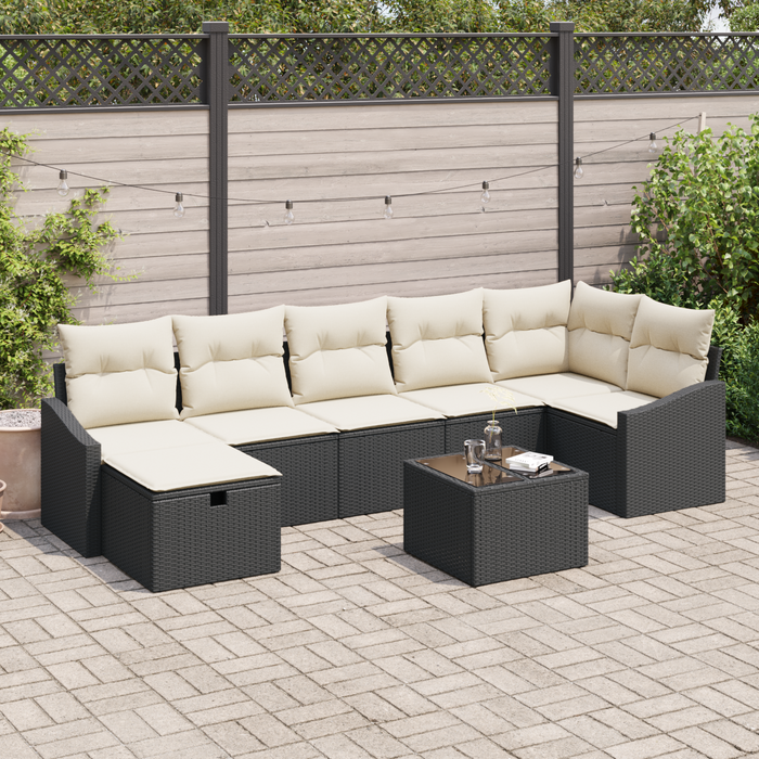 Set Divano da Giardino 8 Pezzi con Cuscini Polyrattan Nero