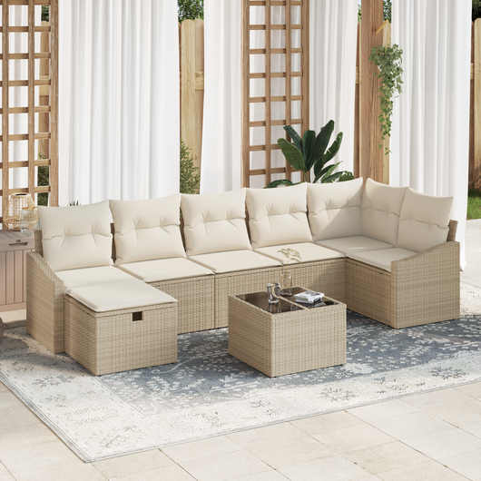 Set divani giardino 8 pezzi con cuscini beige in polirattan