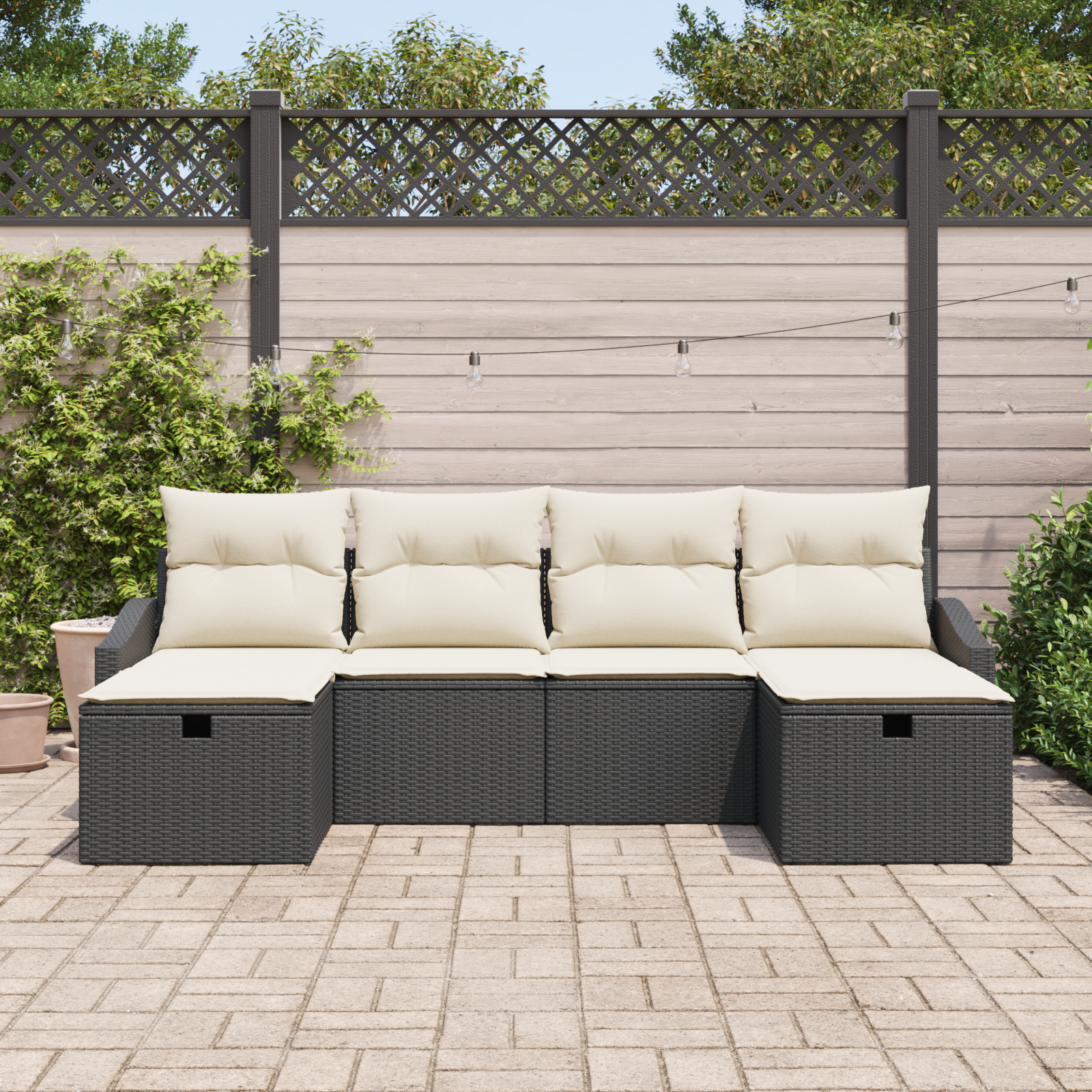set divano da giardino di 6 pezzi con cuscini neri in polyrattan