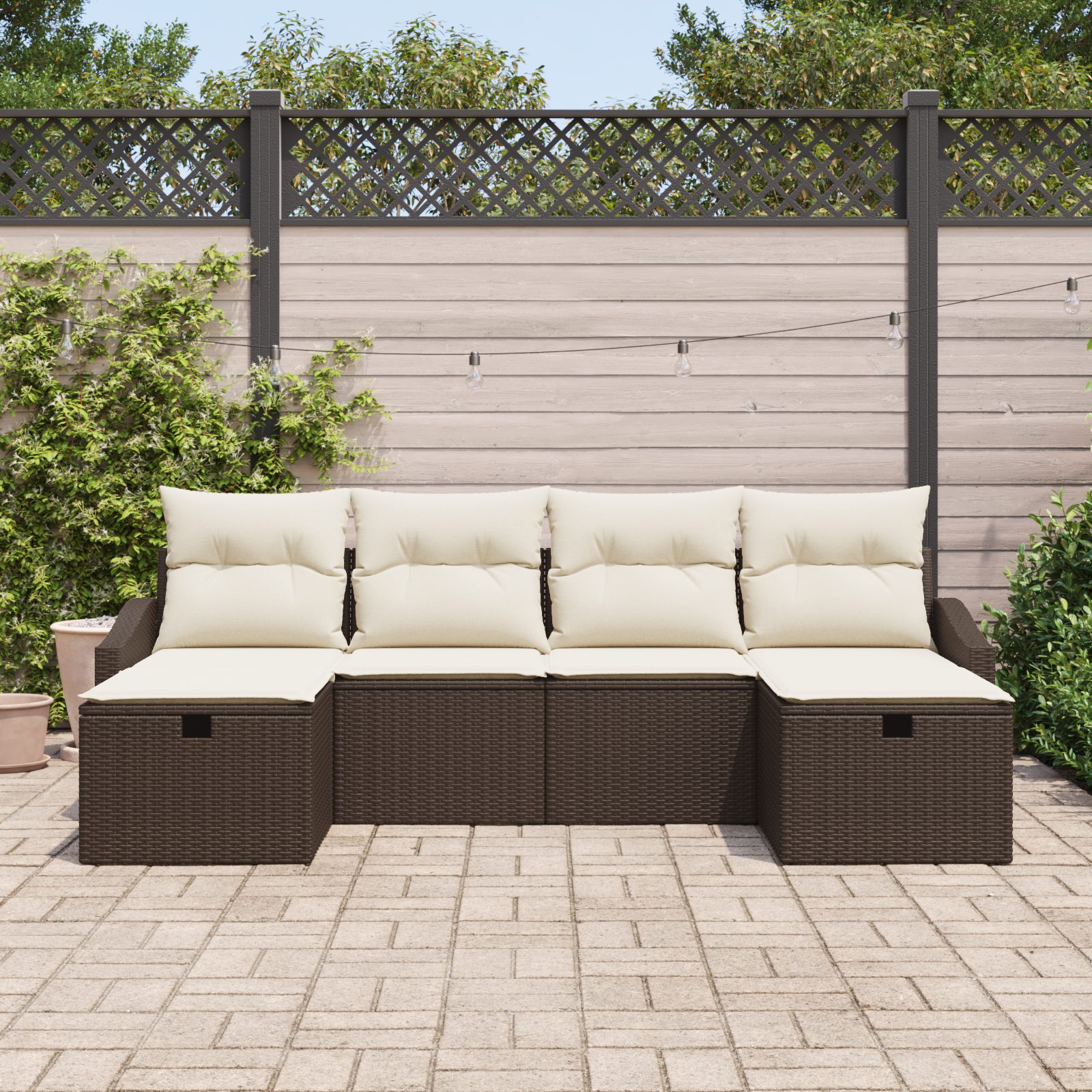 Set Divano da Giardino 6 Pezzi con Cuscini Polyrattan Marrone