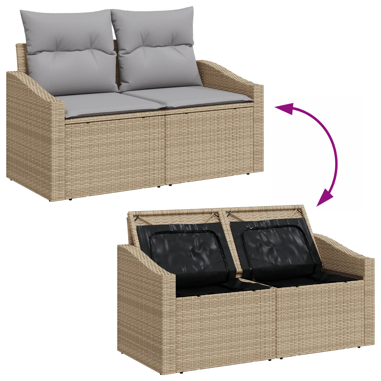 Set di Divani da Giardino 6 Pezzi con Cuscini Beige Rattan Poliestere