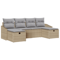 Set di Divani da Giardino 6 Pezzi con Cuscini Beige Rattan Poliestere