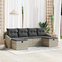 Set Divano da Giardino in 6 Pezzi con Cuscini Grigio Chiaro Rattan Sintetico