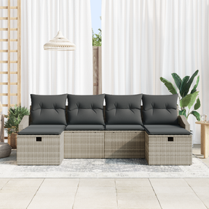 Set Divano da Giardino in 6 Pezzi con Cuscini Grigio Chiaro Rattan Sintetico