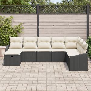 Set Divano da Giardino a 8 Pezzi con Cuscini Nero Polyrattan