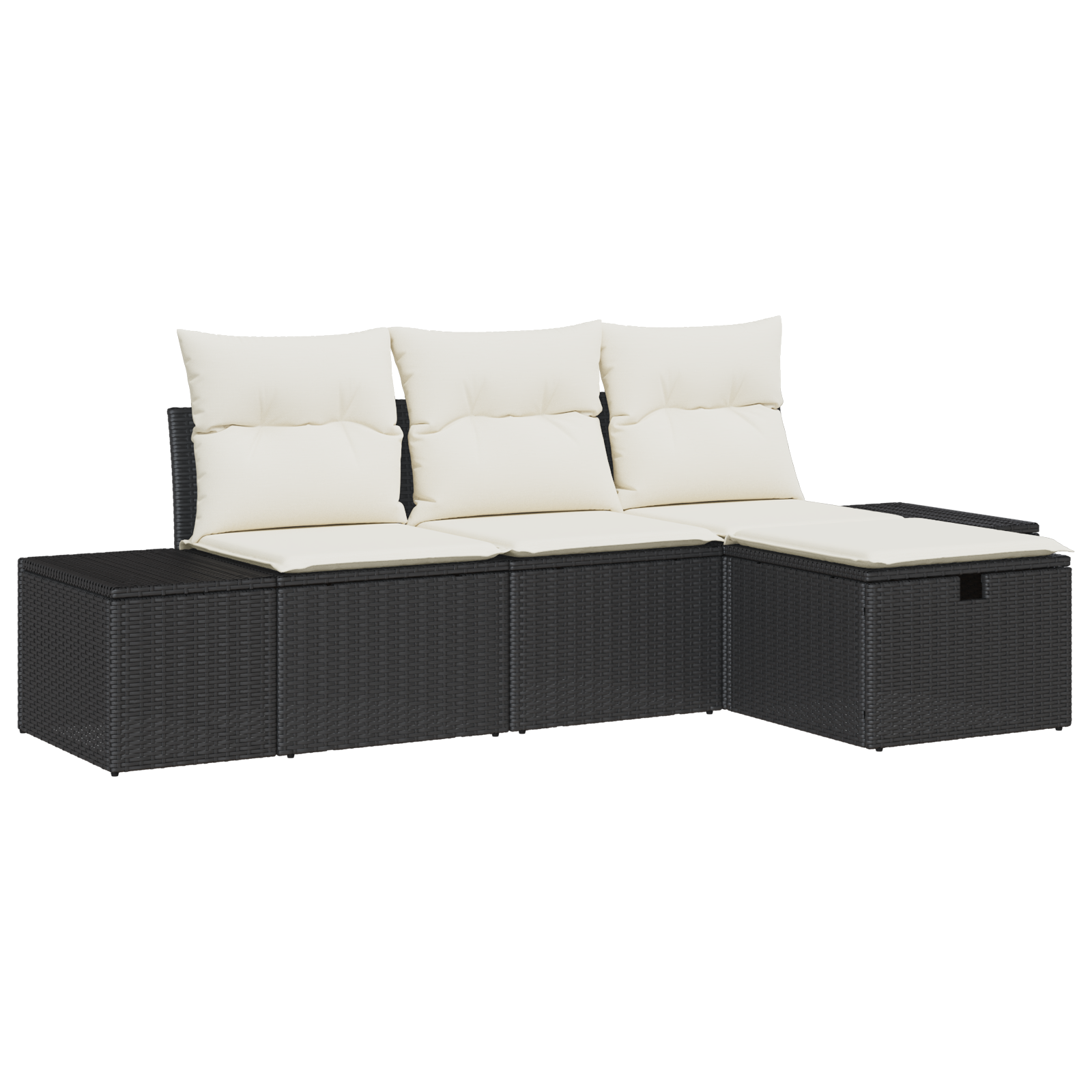 Set di divani da giardino 4 pezzi con cuscini in rattan nero
