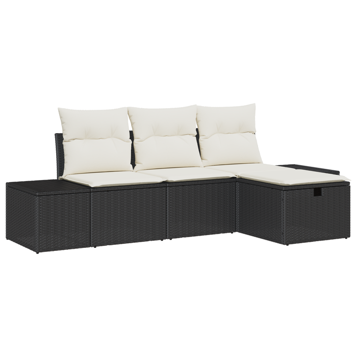 Set di divani da giardino 4 pezzi con cuscini in rattan nero