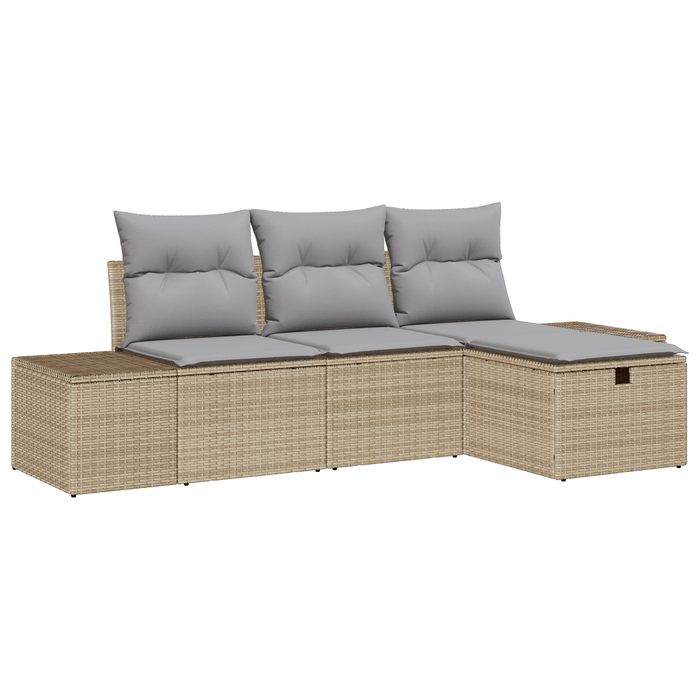 Set di divani da giardino 4 pezzi con cuscini beige in rattan sintetico