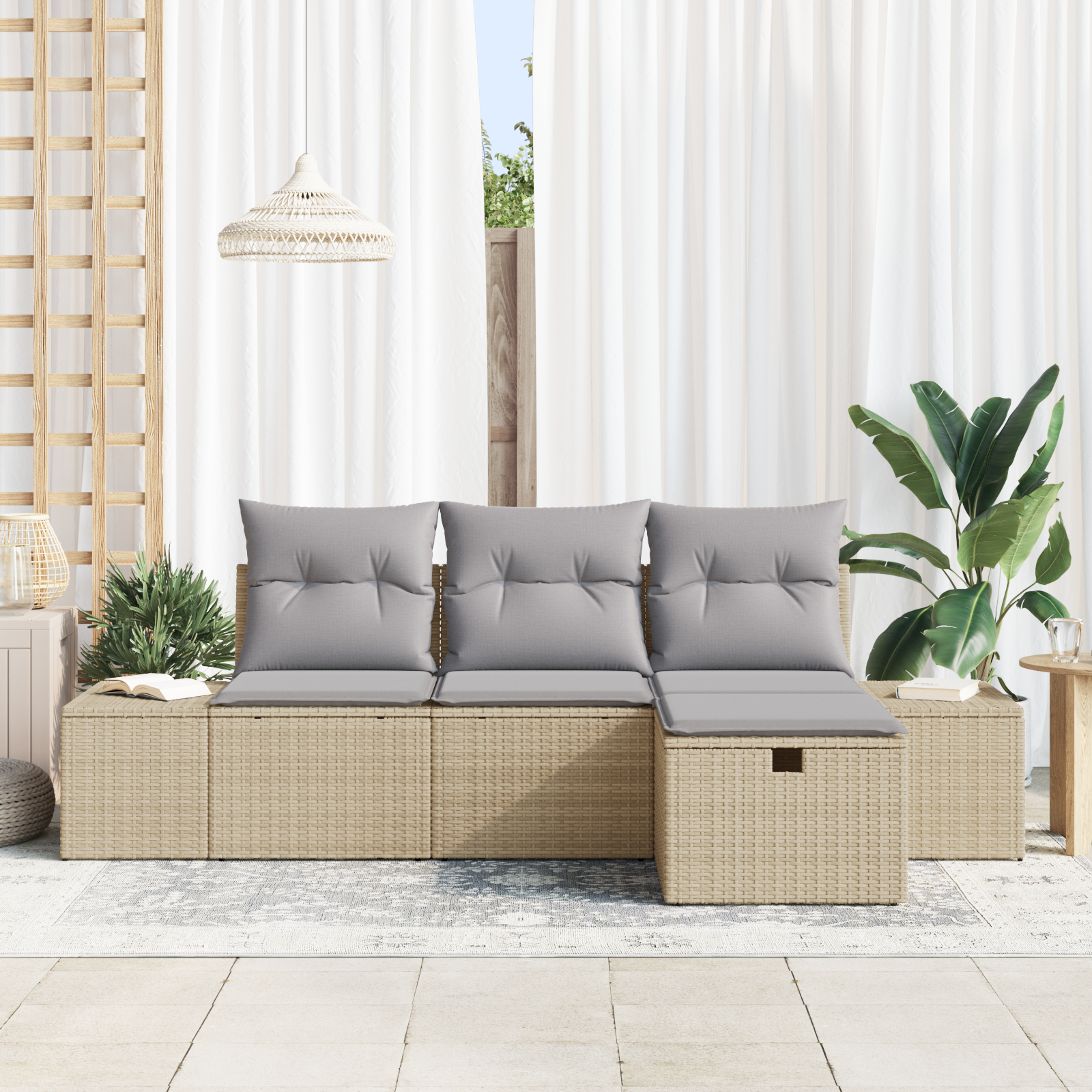Set di divani da giardino 4 pezzi con cuscini beige in rattan sintetico