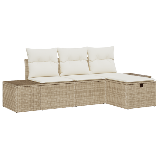 Set di Divani da Giardino a 4 Pezzi con Cuscini Beige in Rattan Polipropilene