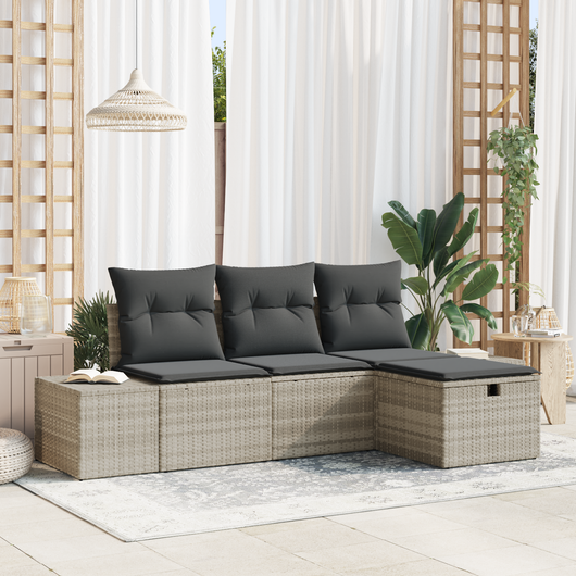 Set di divani da giardino 4 Pezzi con cuscini in Polyrattan Grigio Chiaro