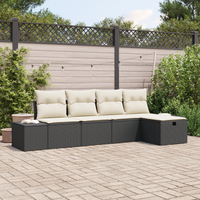 Set di Divani da Giardino da 5 Pezzi con Cuscini in Rattan Polyrattan Nero