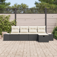 Set di Divani da Giardino da 5 Pezzi con Cuscini in Rattan Polyrattan Nero