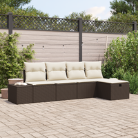 Set di Divani da Giardino 5 Pezzi con Cuscini Marrone Rattan Polimerico