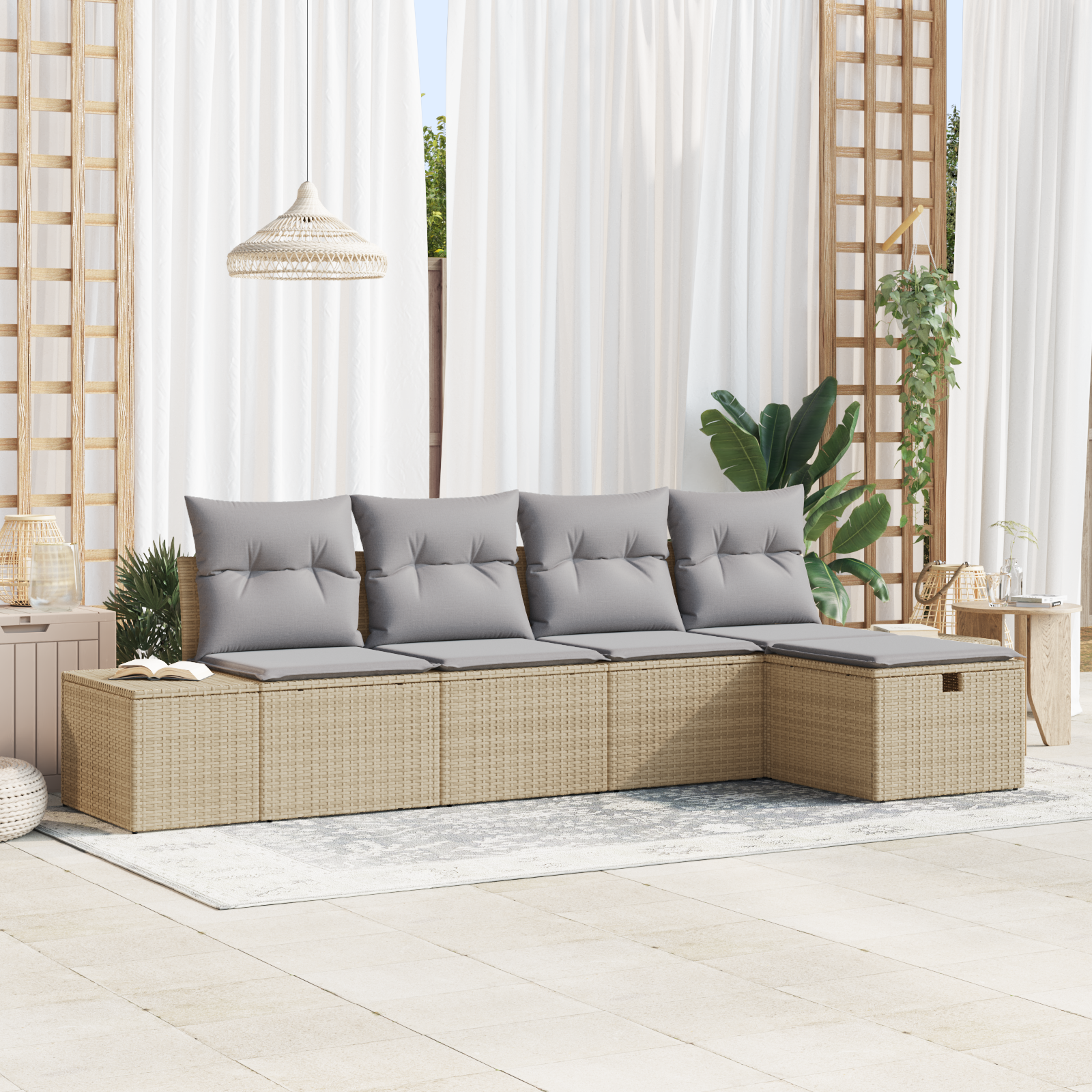 Set di Divani da Giardino 5 Pezzi con Cuscini Beige Polyrattan