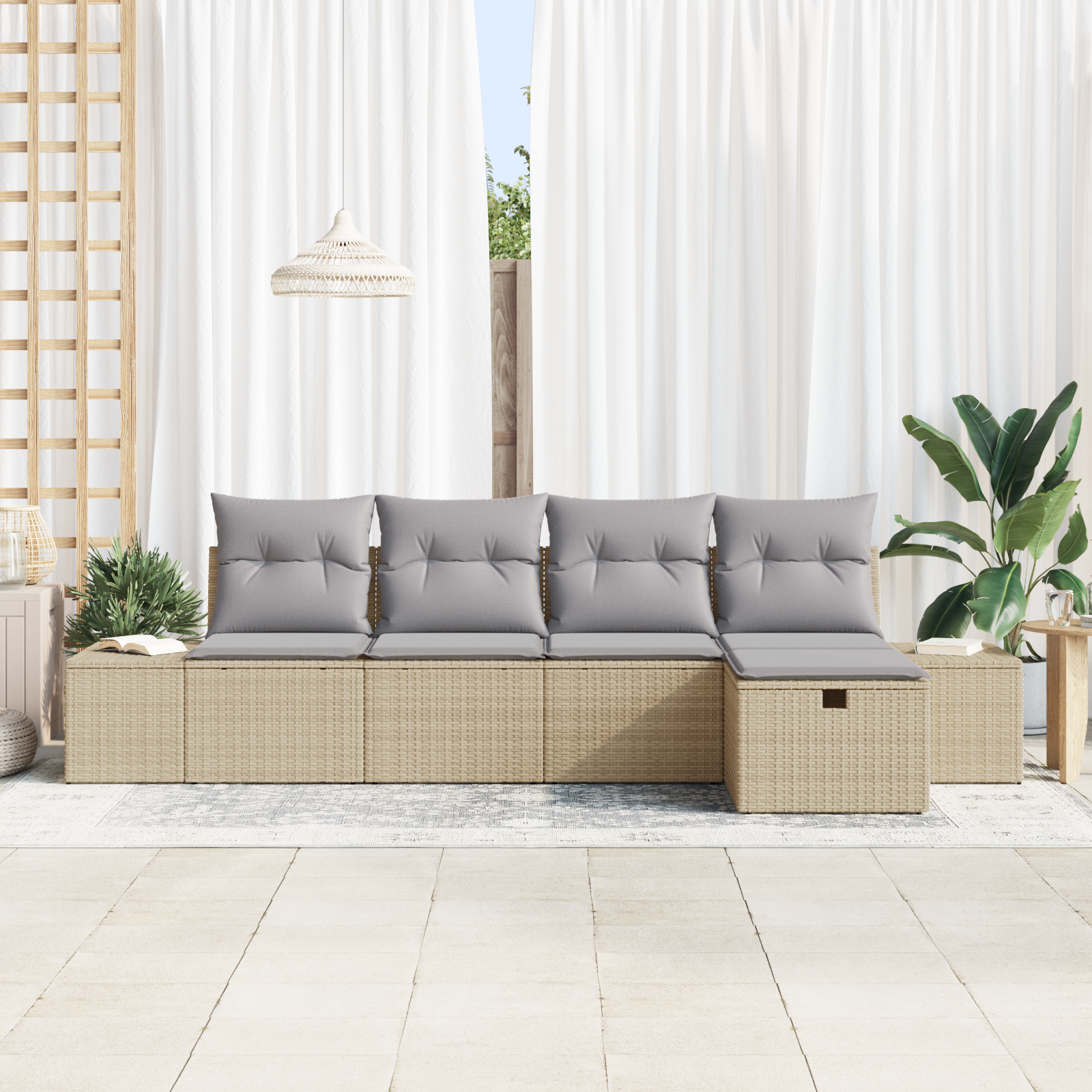 Set di Divani da Giardino 5 Pezzi con Cuscini Beige Polyrattan