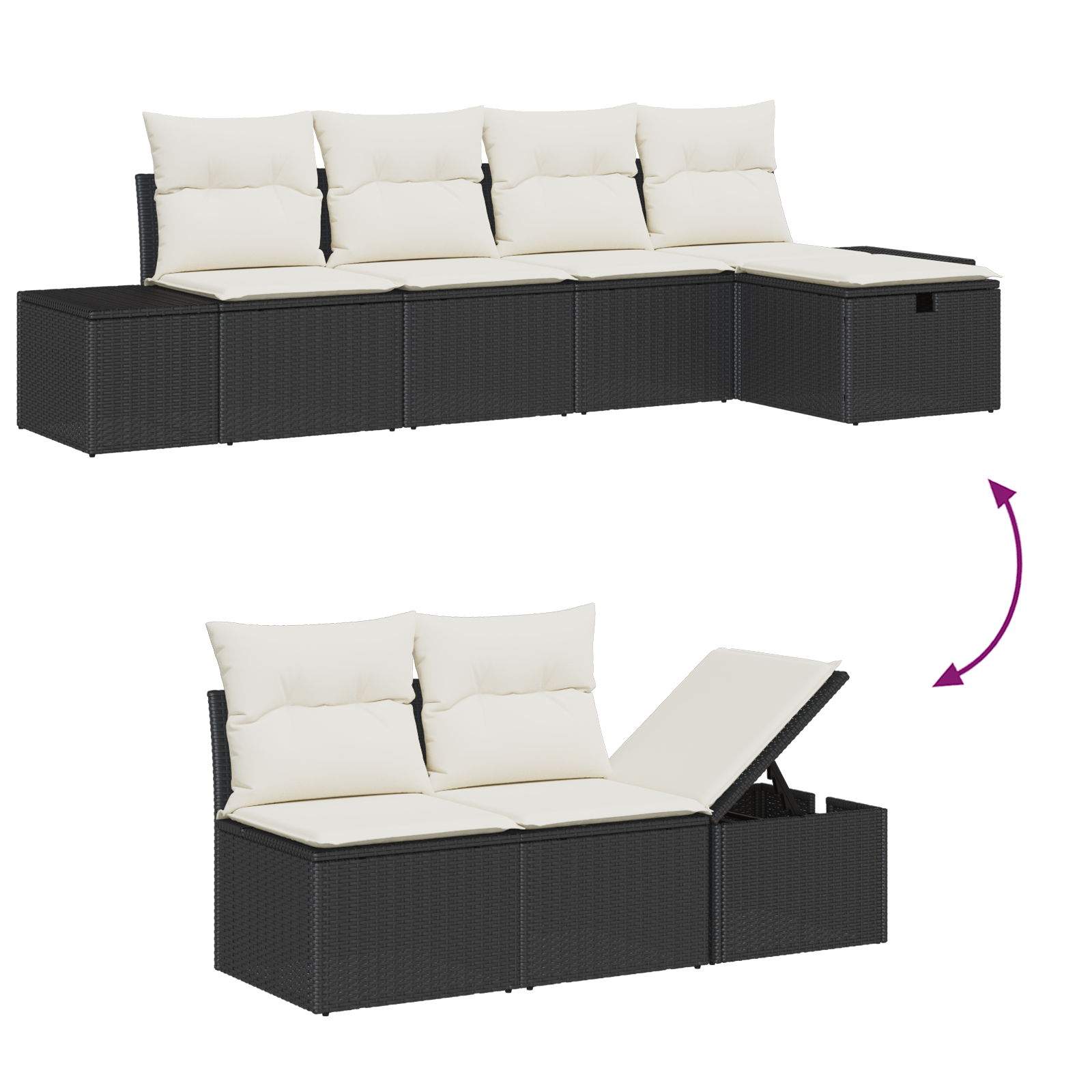 Set divani giardino 6 pezzi con cuscini in rattan nero