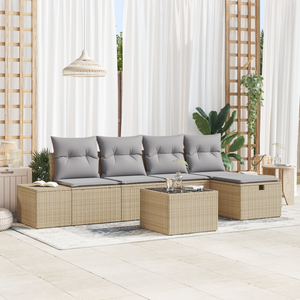 Set Divano da Giardino da 6 Pezzi con Cuscini Beige Polyrattan