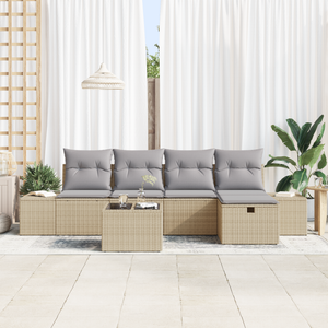 Set Divano da Giardino da 6 Pezzi con Cuscini Beige Polyrattan