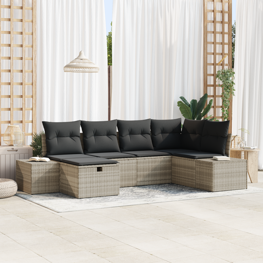 Set Divano da Giardino 6 Pezzi con Cuscini Grigio Chiaro Polyrattan