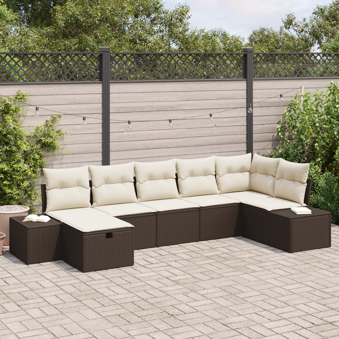 Set divano da giardino da 7 pezzi con cuscini Marrone Rattan Polietilene