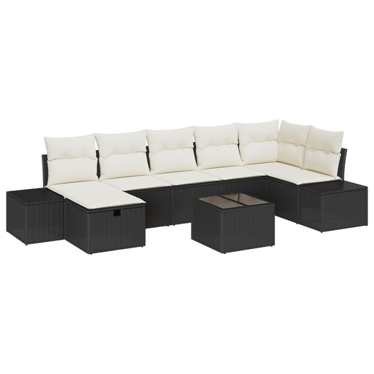 Set divano giardino 8 pezzi con cuscini in polyrattan nero
