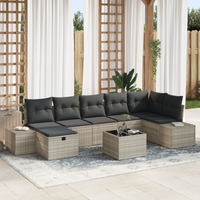 Set divano da giardino di 8 pezzi con cuscini grigi in polyrattan