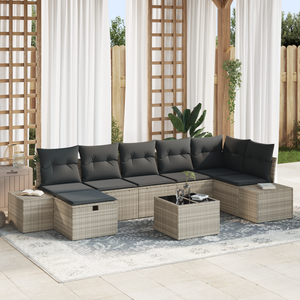 Set divano da giardino di 8 pezzi con cuscini grigi in polyrattan