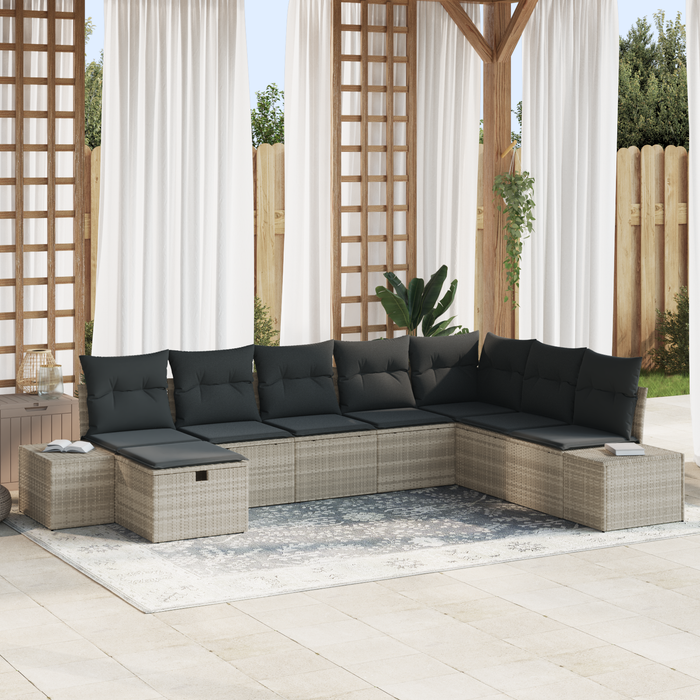 Set Divano da Giardino 8 Pezzi con Cuscini Grigio Chiaro Polyrattan