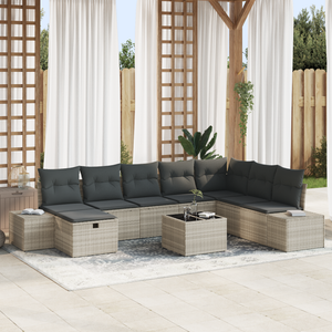 Set Divano da Giardino 9 pezzi con Cuscini Grigio Chiaro Rattan Sintetico