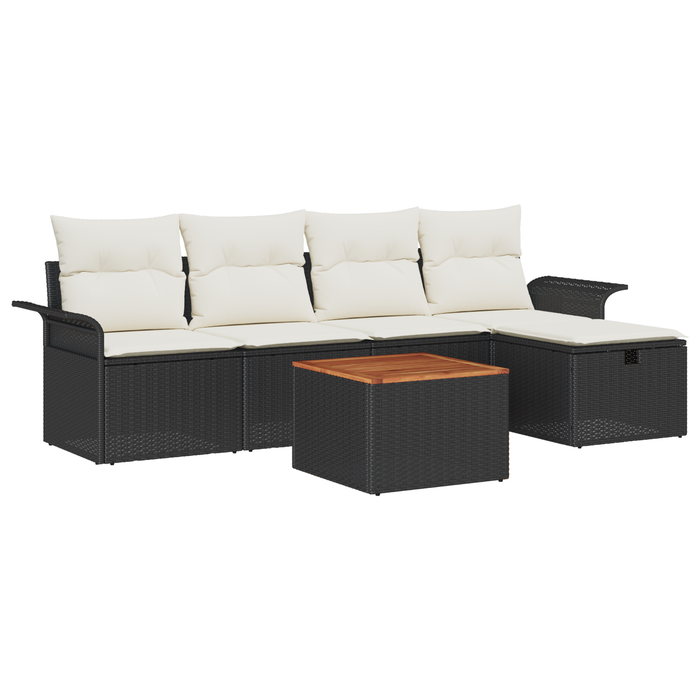Set Divano da Giardino 6 Pezzi con Cuscini Rattan Polyrattan Nero
