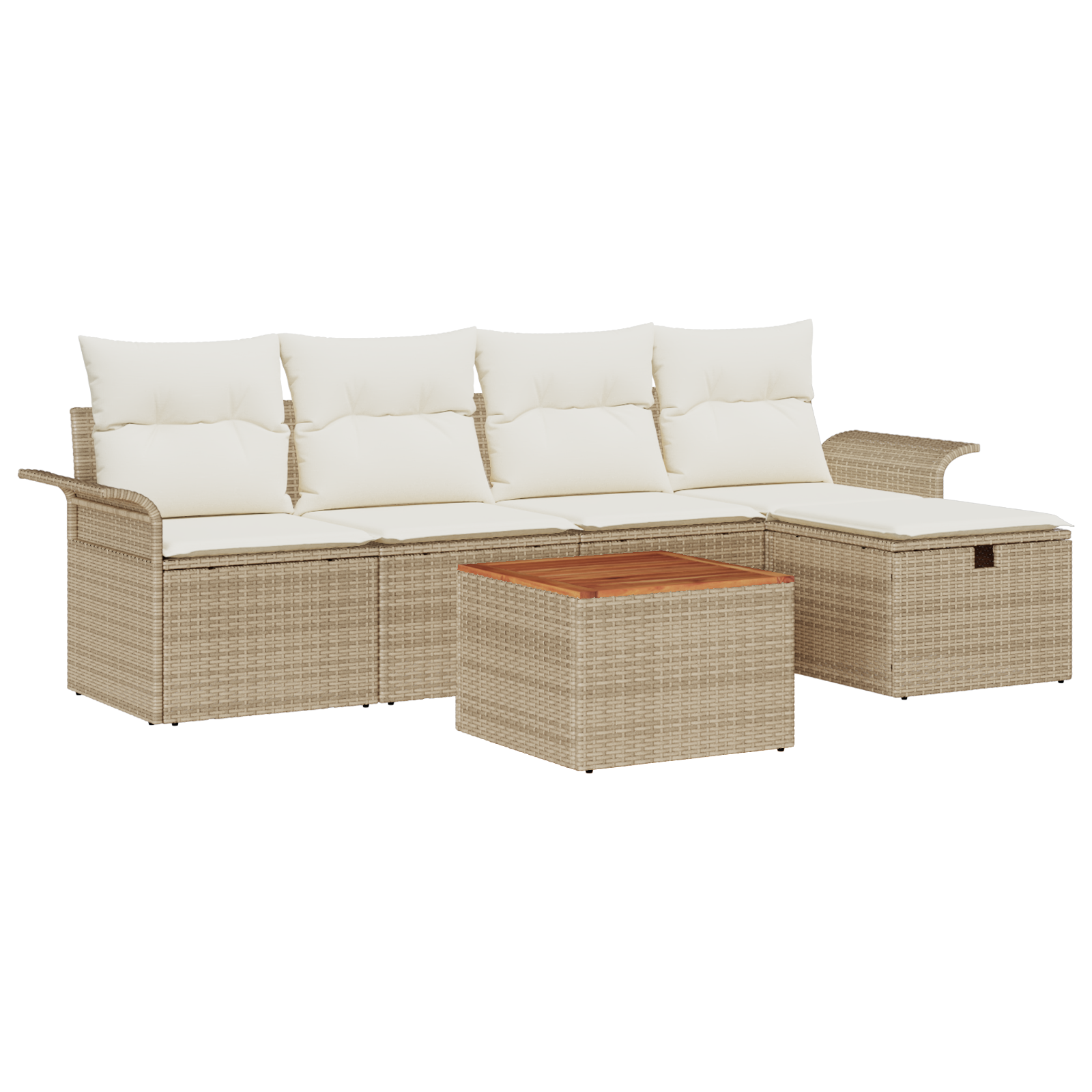 Set Divano da Giardino 6 Pezzi con Cuscini Beige Polyrattan