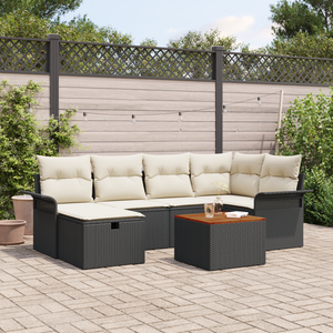 Set Divano da Giardino  7 Pezzi con Cuscini Rattan Nero