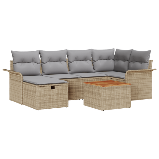 Set di divani da giardino  7 pezzi con cuscini beige in polirattan