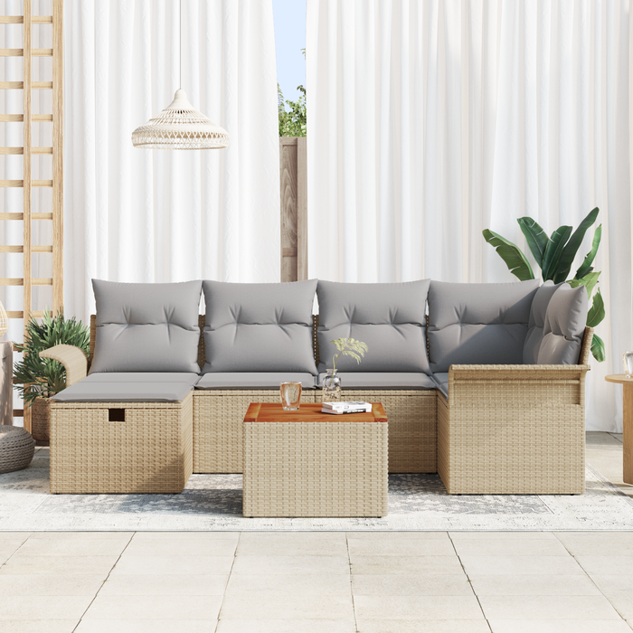 Set di divani da giardino  7 pezzi con cuscini beige in polirattan