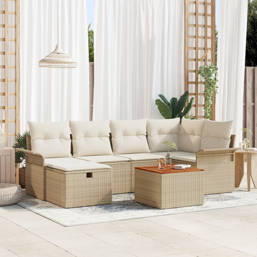 Set di divani da giardino  7 pezzi con cuscini beige in polyrattan