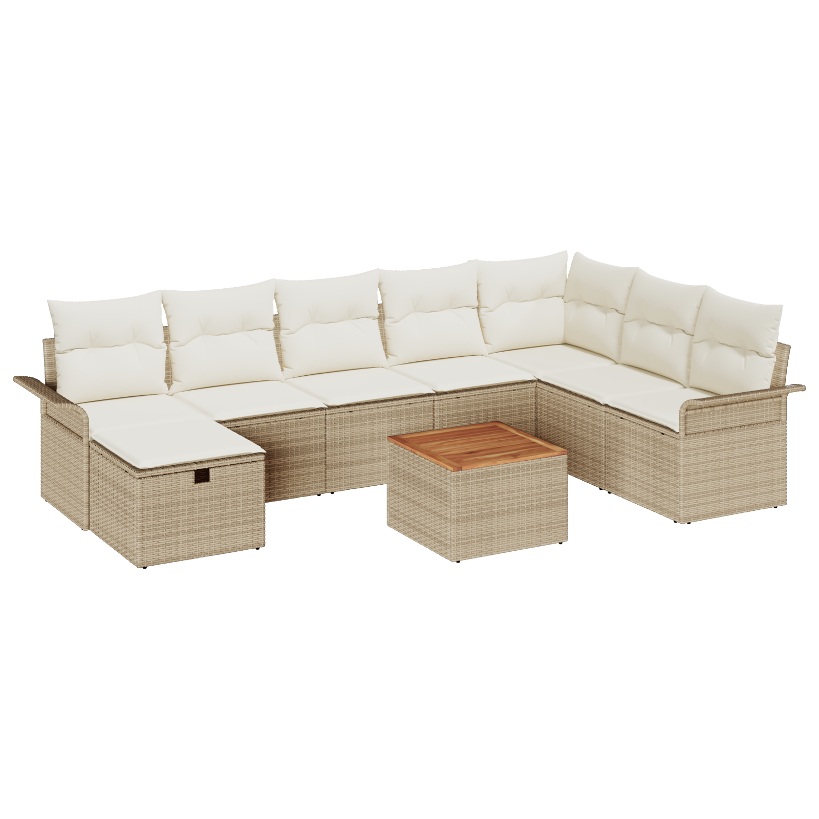 Set Divano da Giardino da 9 Pezzi con Cuscini in Rattan Poliestere Beige