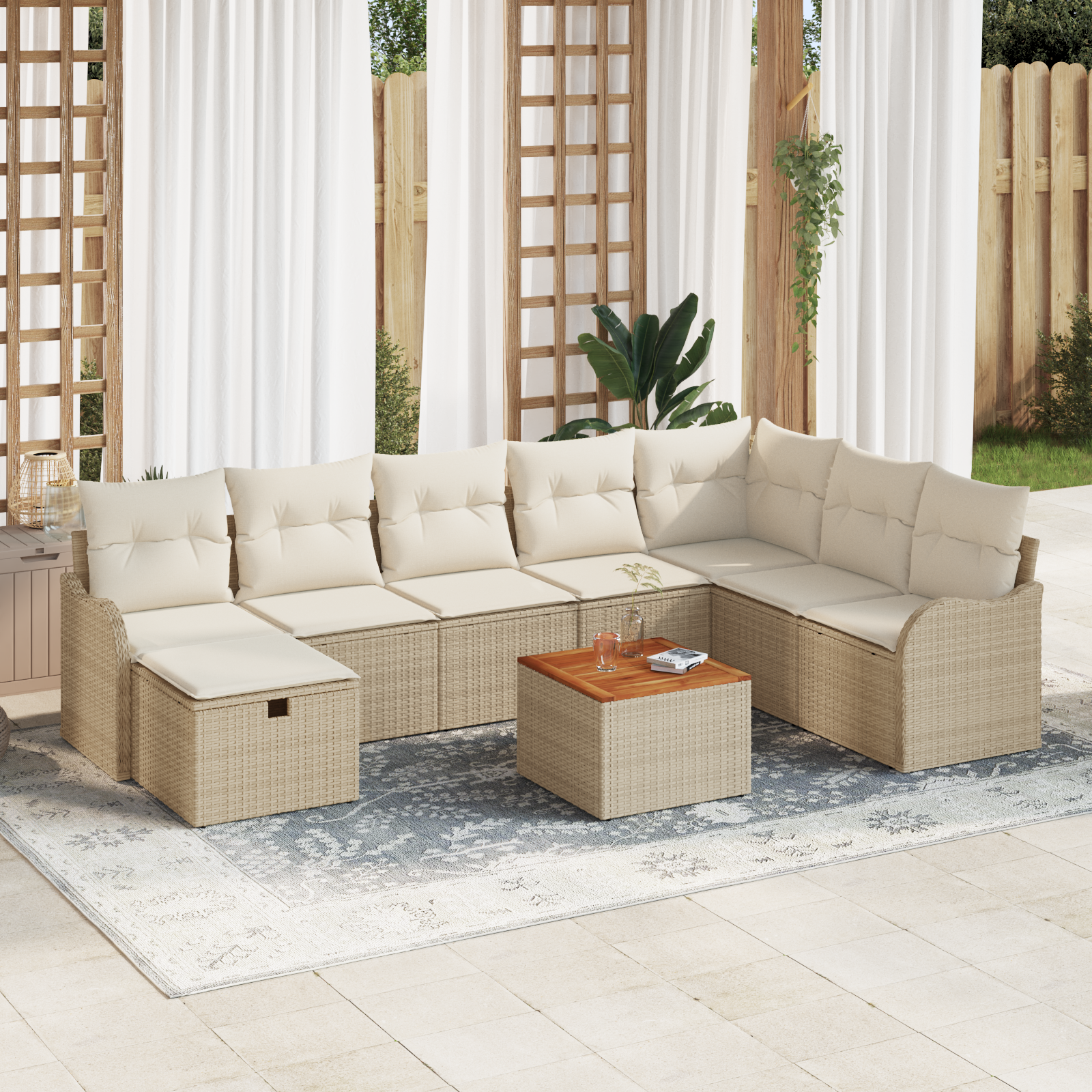 Set Divani Giardino  9 Pezzi con Cuscini Beige in Polyrattan