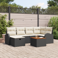 Set divano da giardino 7 pezzi con cuscini, nero, rattan polietilene