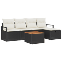 Set divani giardino 6 pezzi con cuscini in polirattan nero