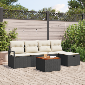Set divani giardino 6 pezzi con cuscini in polirattan nero