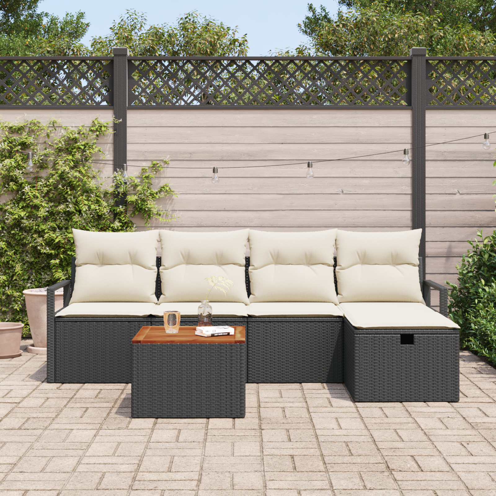 Set divani giardino 6 pezzi con cuscini in polirattan nero