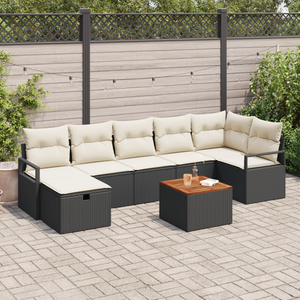 Set di Divani da Giardino 8 Pezzi con Cuscini Nero Polyrattan