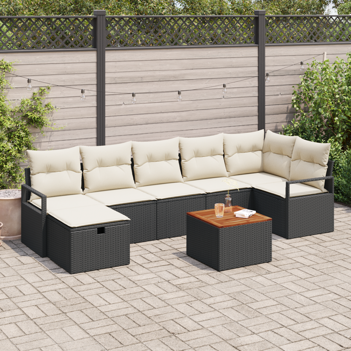 Set di Divani da Giardino 8 Pezzi con Cuscini Nero Polyrattan